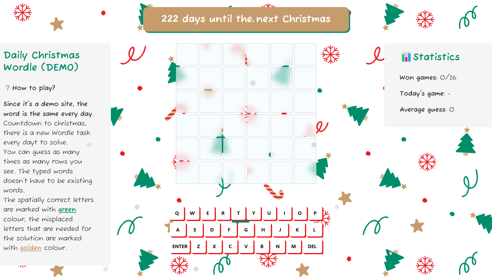 Screenshot of Daily Wordle Christmas Calendar